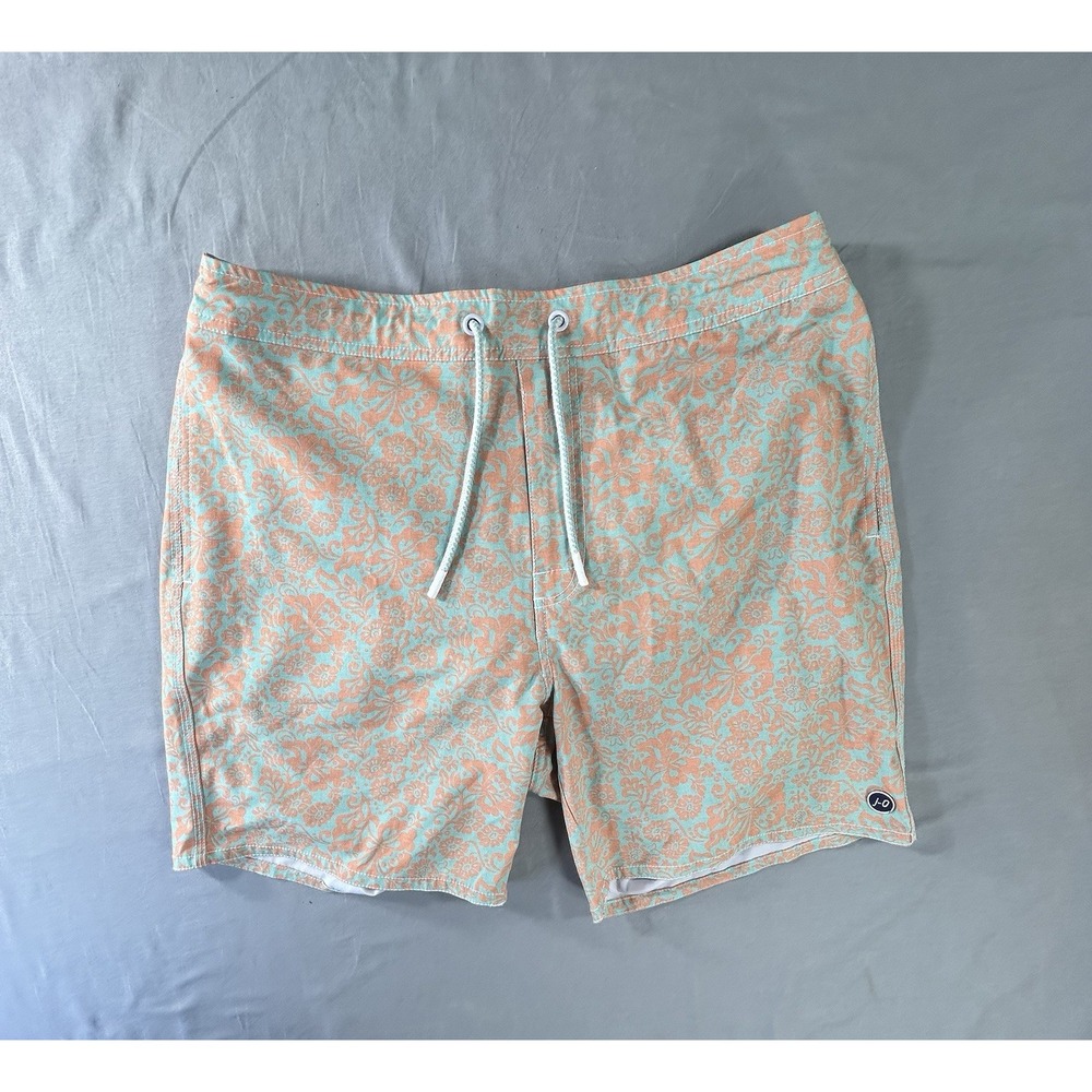 Johnnie-O Swim Board Surf Shorts Mint and Orange Floral Men's Large Beach